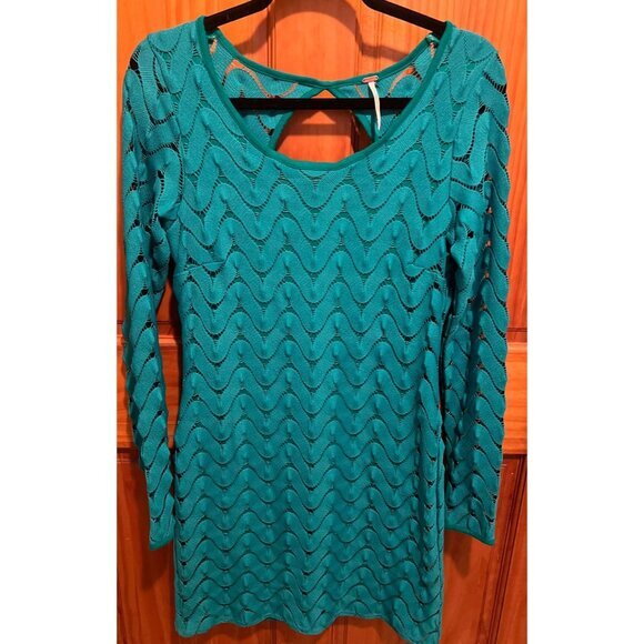 Free People Wild Thing Cutout Back Chevron Lace Mini Long Sleeve Dress M - Picture 2 of 5